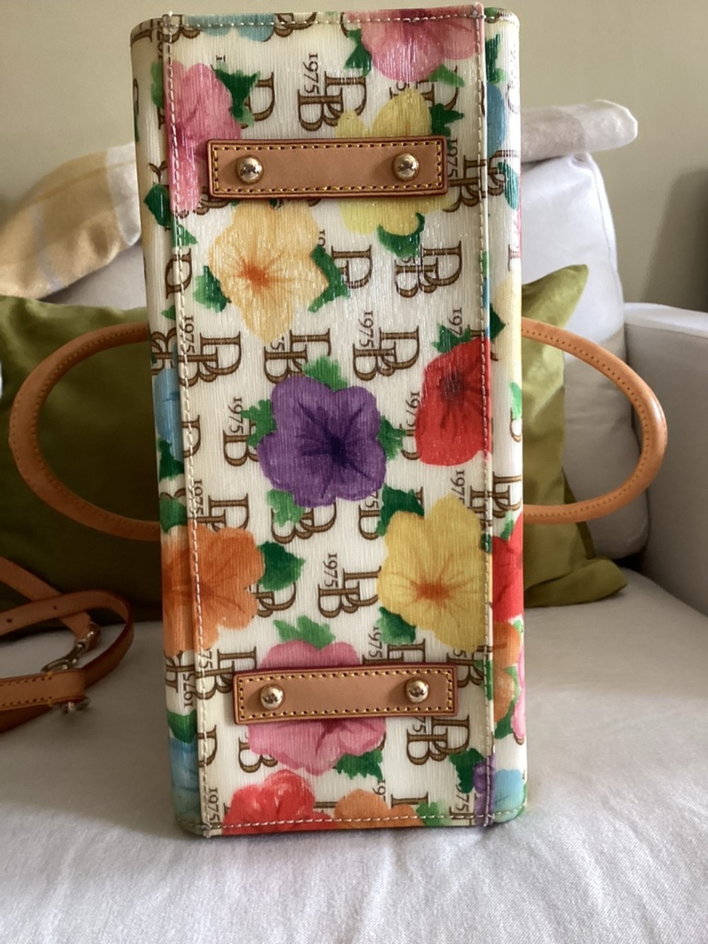 Dooney & Bourke Multicolor Floral Tote with Tan Leather Trim - Picture 10 of 16